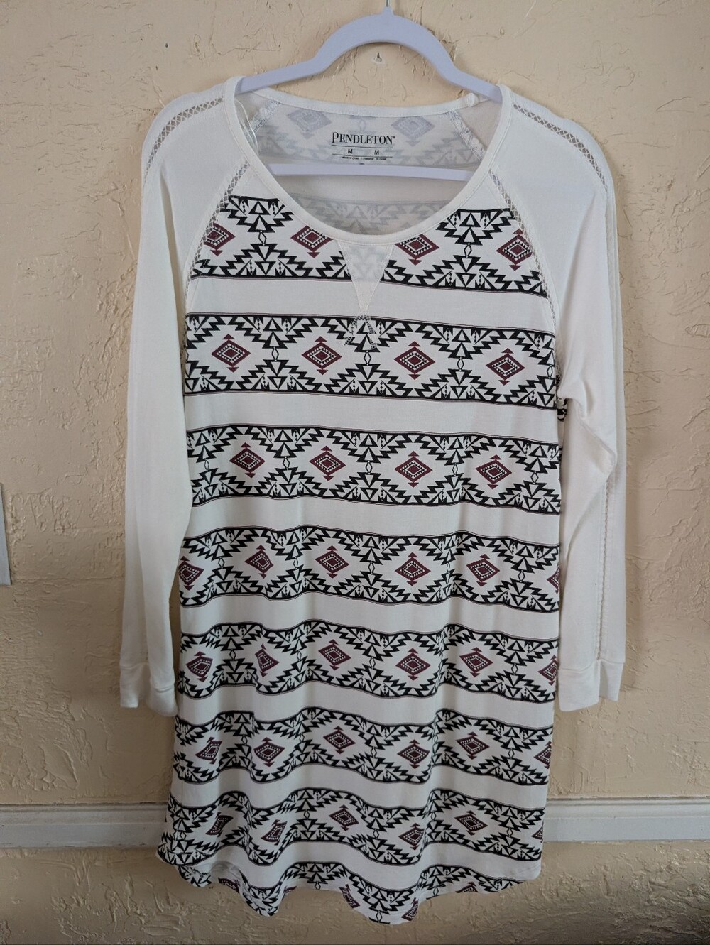 Pendleton Cream Long-Sleeve Dress with Black and Burgundy Aztec Stripe